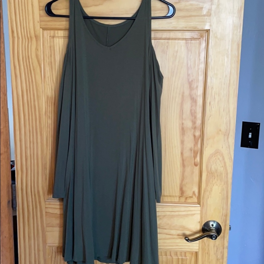 Cold shoulder mid length swing dress